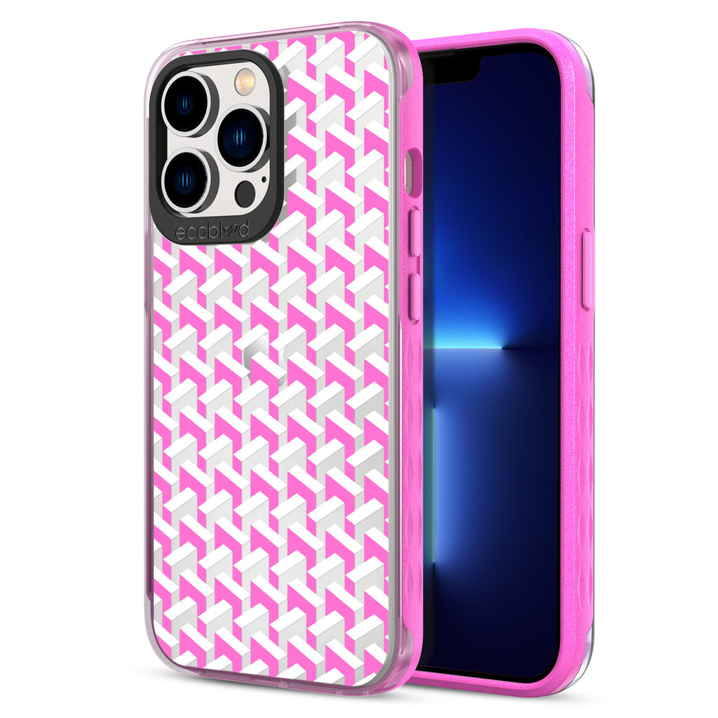 Back View Of Compostable Pink iPhone 12 & 13 Pro Max Timeless Laguna Case With That's Haute Design & Front View Of Screen