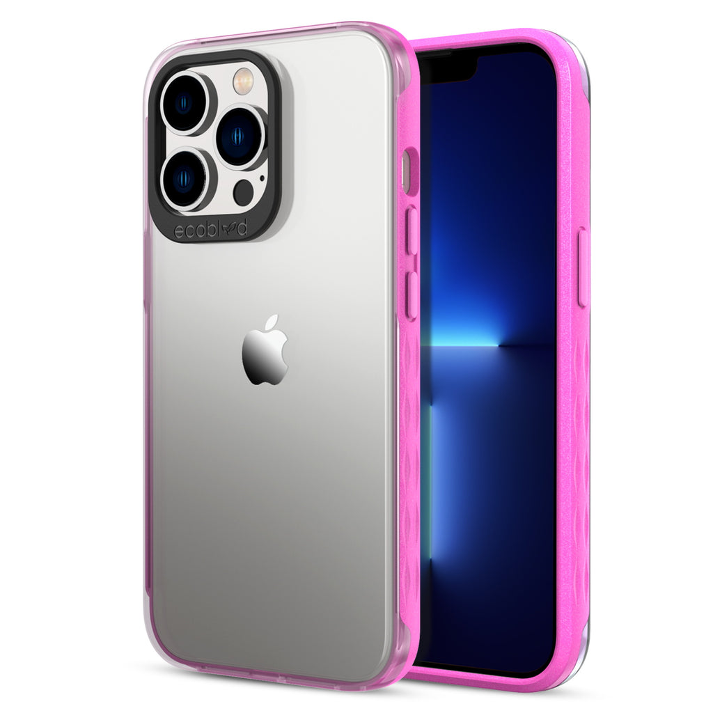 Back View Of Pink iPhone 13 Pro Max / 12 Pro Max Laguna Case And Frontal View Of Screen