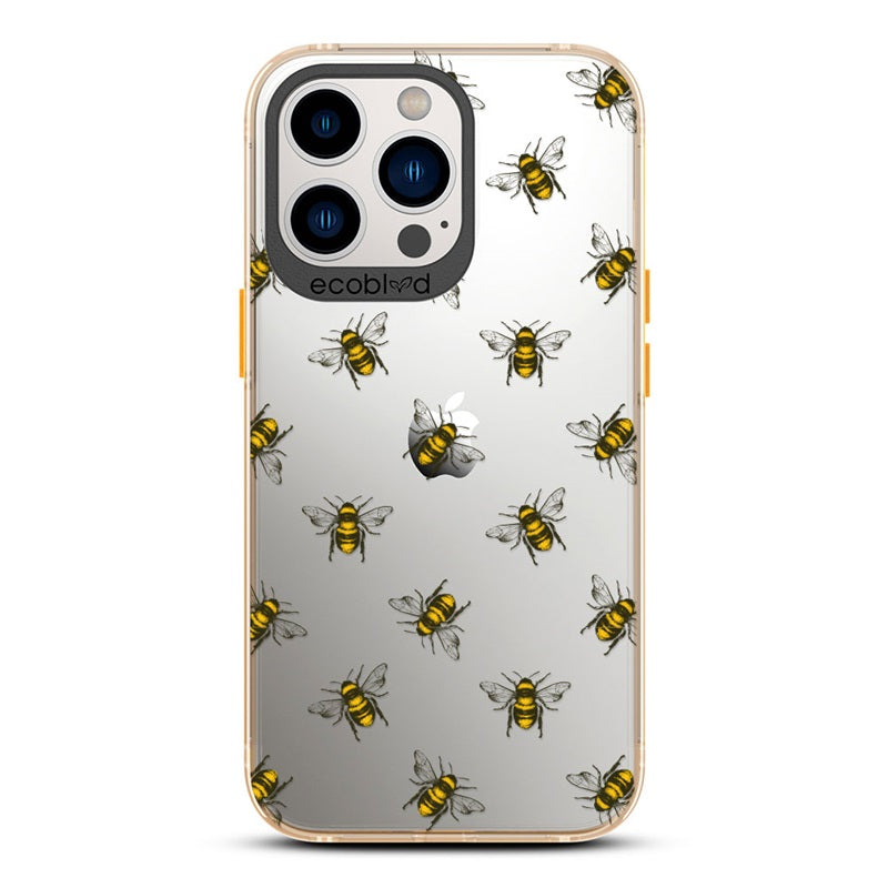 Laguna Collection - Yellow Eco-Friendly iPhone 13 Pro Max / 12 Pro Max Case With A Honey Bees Design On A Clear Back