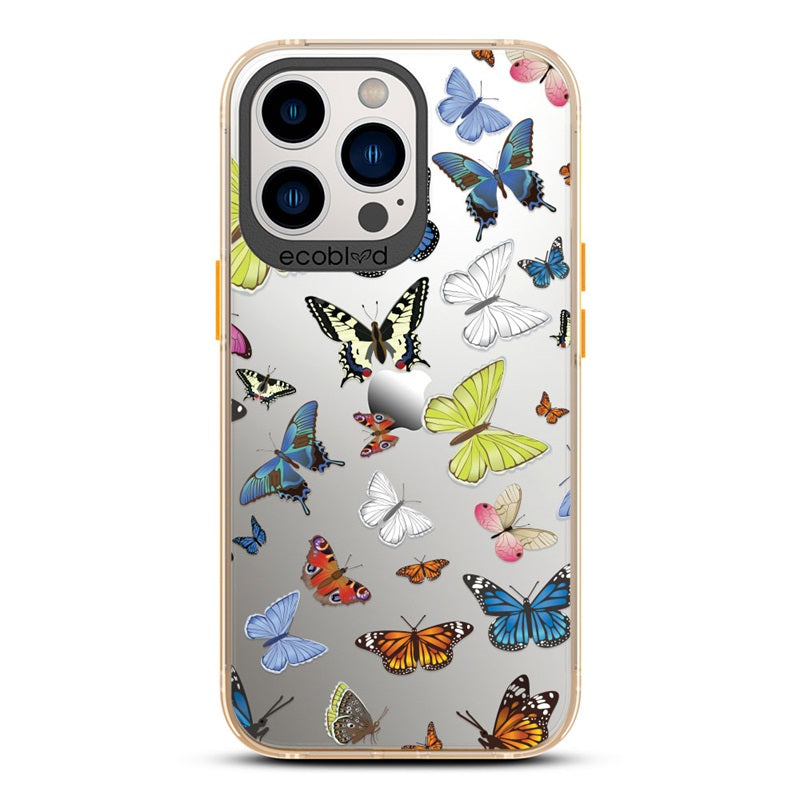 Laguna Collection - Yellow iPhone 13 Pro Max / 12 Pro Max Case With Multicolored Butterflies On A Clear Back 