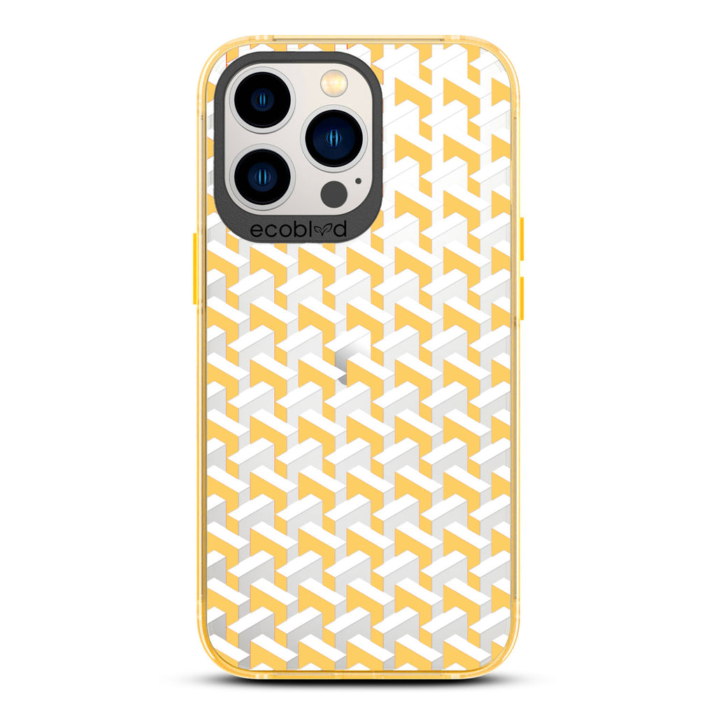 Timeless Collection - Yellow Laguna Eco-Friendly iPhone 12 & 13 Pro Max Case With High-Fashion Chevron Print On A Clear Back