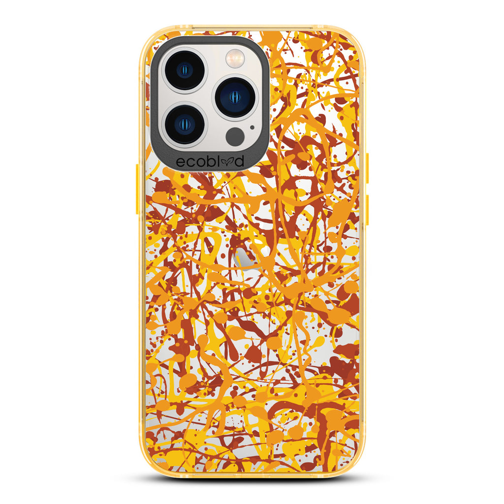 Contemporary Collection - Yellow Compostable iPhone 12/13 Pro Max Case - Abstract Pollock-Style Painting On A Clear Back