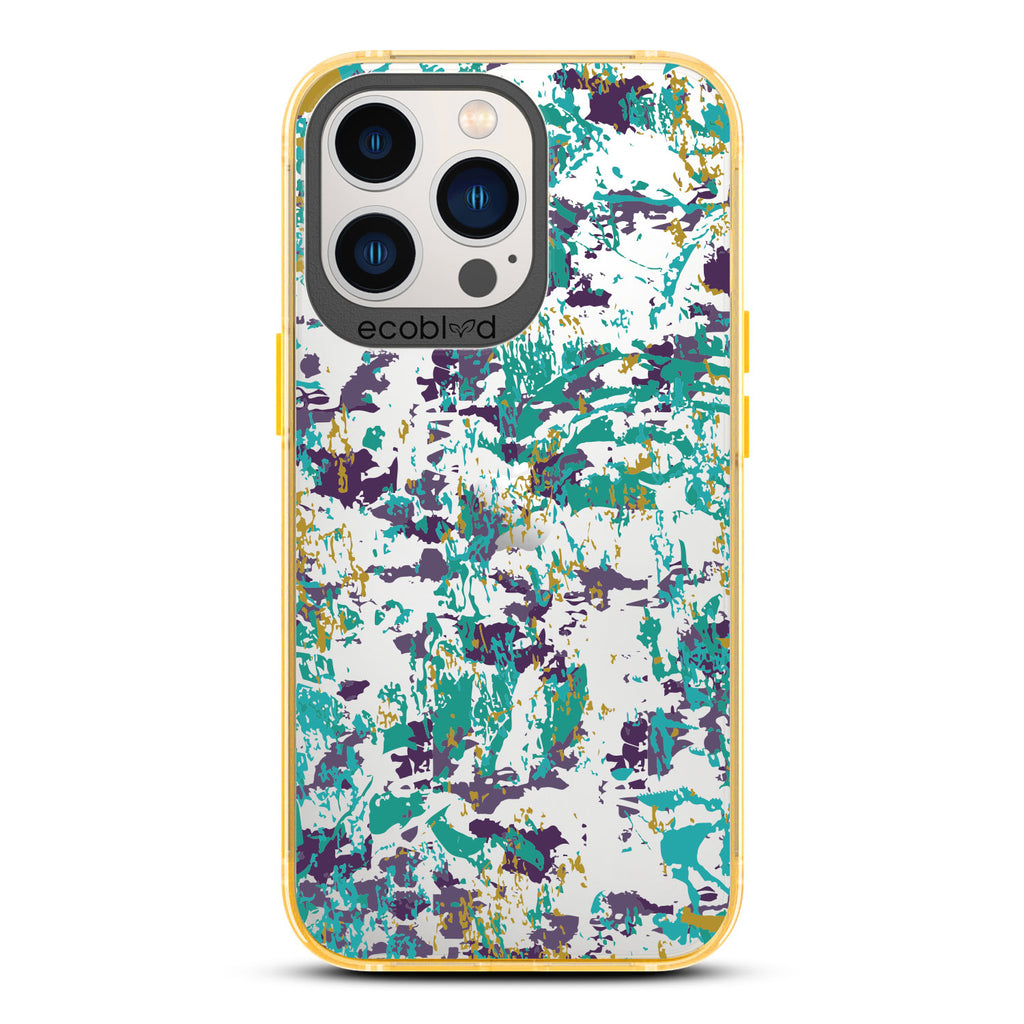 Contemporary Collection - Yellow Compostable iPhone 12/13 Pro Max Case - Abstract Expressionist Paint Splatter On A Clear Back