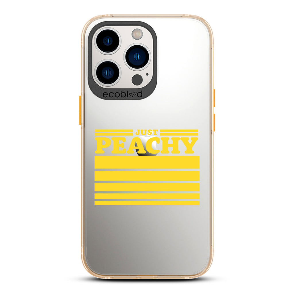 Laguna Collection - Yellow Compostable iPhone 13 Pro Case With Just Peachy & Gradient Stripes On A Clear Back