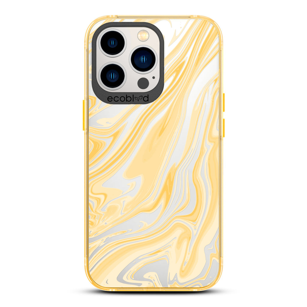 Timeless Collection - Yellow Laguna Compostable iPhone 12 & 13 Pro Max Case With Marble Swirls On a Clear Back