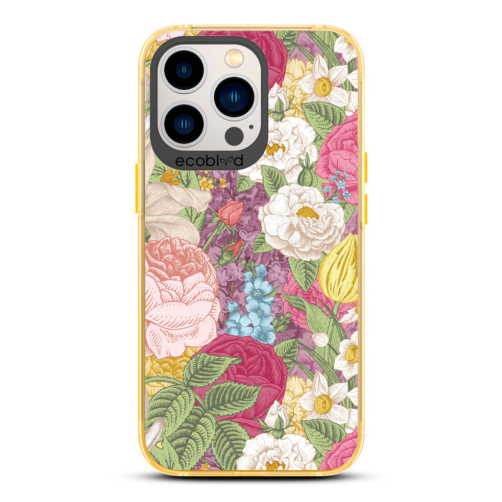 Timeless Collection - Yellow Laguna Compostable iPhone 13 Pro Case With A Bright Watercolor Floral Arrangement Print