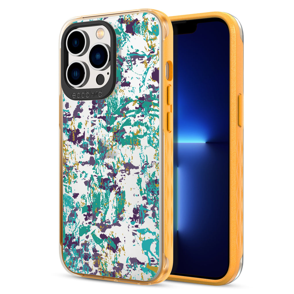 Contemporary Collection - Yellow Compostable iPhone 12/13 Pro Max Case - Abstract Expressionist Paint Splatter On A Clear Back