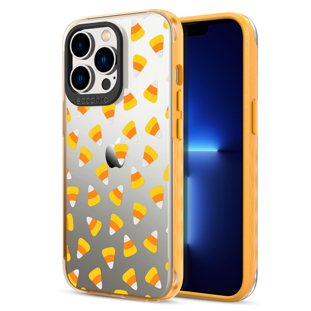 Back View Of Yellow Laguna Halloween iPhone 13 Pro Case With The Sweet Tooth Design & Front View Of The Screen