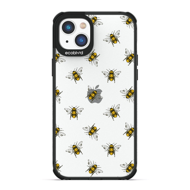 Laguna Collection - Black Eco-Friendly iPhone 14 Case With A Honey Bees Design On A Clear Back - Compostable