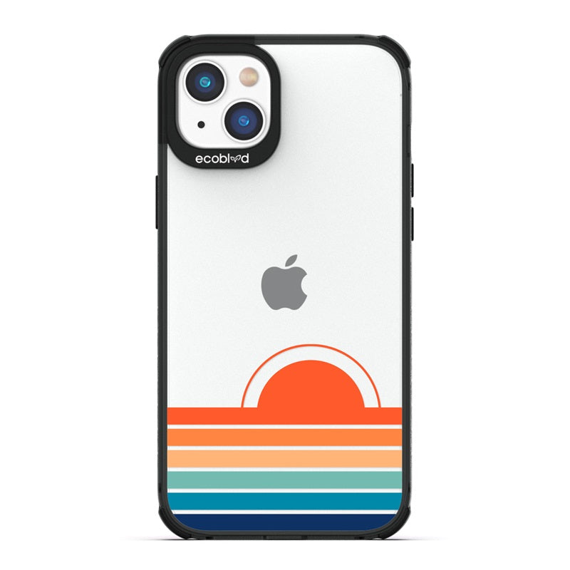 Laguna Collection - Black Eco-Friendly iPhone 14 Case With The Sun Rising From Rainbow Stripes On A Clear Back - Compostable