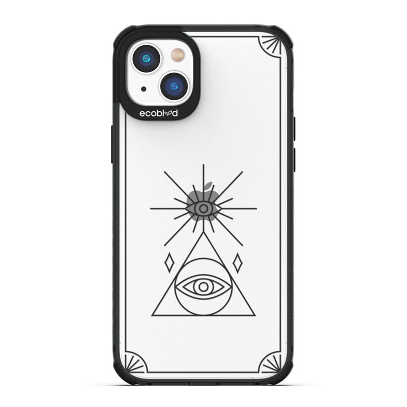 Laguna Collection - Black Eco-Friendly iPhone 14 Case With An All Seeing Eye Tarot Card On A Clear Back - Compostable