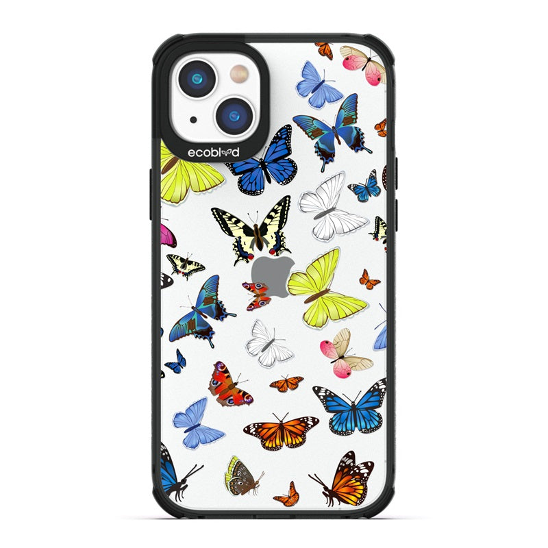 Laguna Collection - Black Eco-Friendly iPhone 14 Case With Multicolored Butterflies On A Clear Back - Compostable