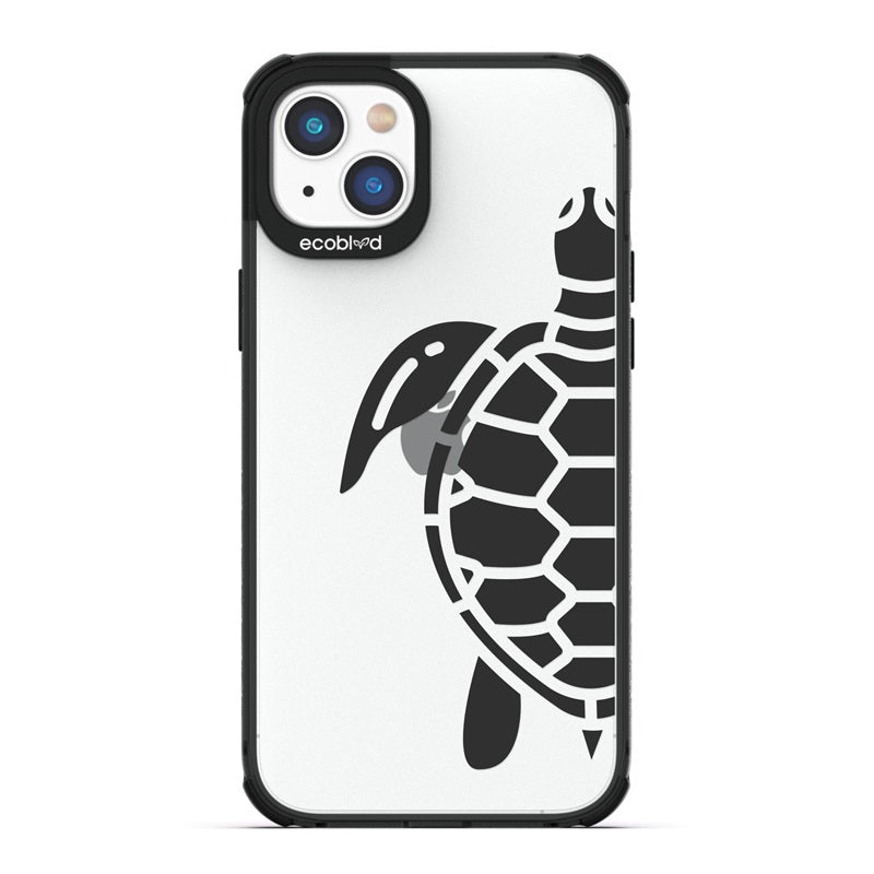 Laguna Collection - Black Eco-Friendly iPhone 14 Case With A Minimalist Sea Turtle Design On A Clear Back - Compostable