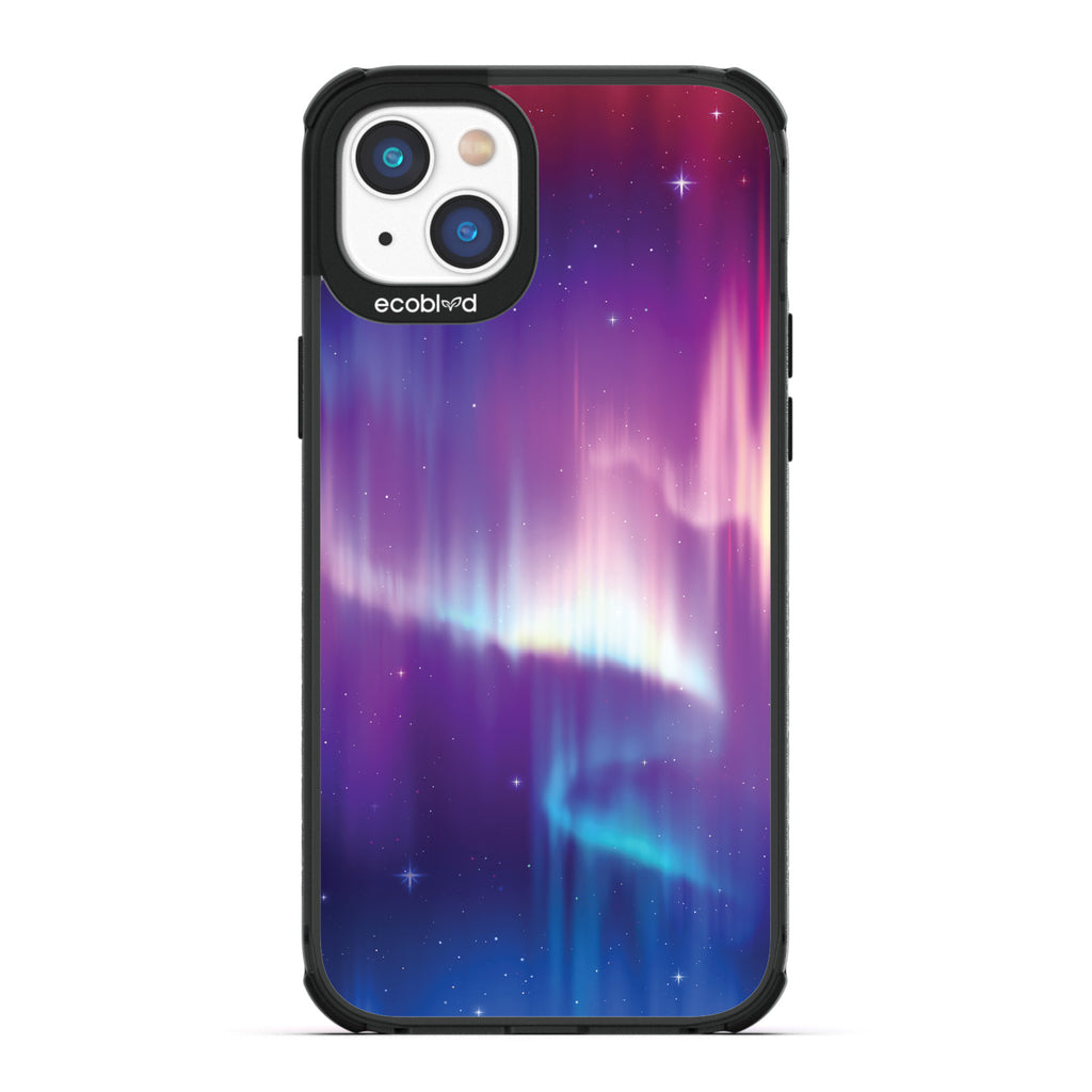 Aurora Borealis - Black Compostable iPhone 14 Case - Northern Lights In The Night Sky On A Clear Back