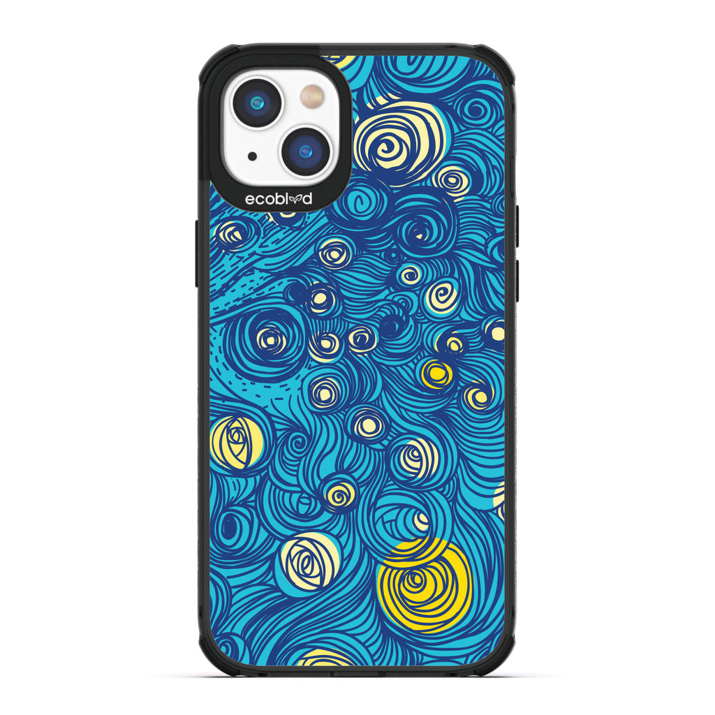 Winter Collection - Black Compostable iPhone 14 Plus Case - Van Gogh Starry Night-Inspired Art On A Clear Back