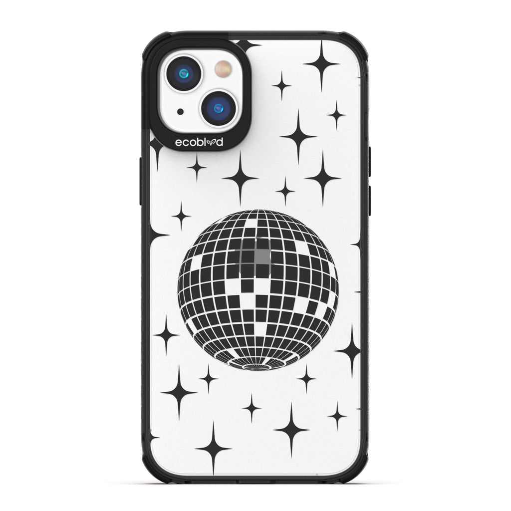  Winter Collection - Black Eco-Friendly iPhone 14 Case - A Mirror Ball Shines With Stars On A Clear Back