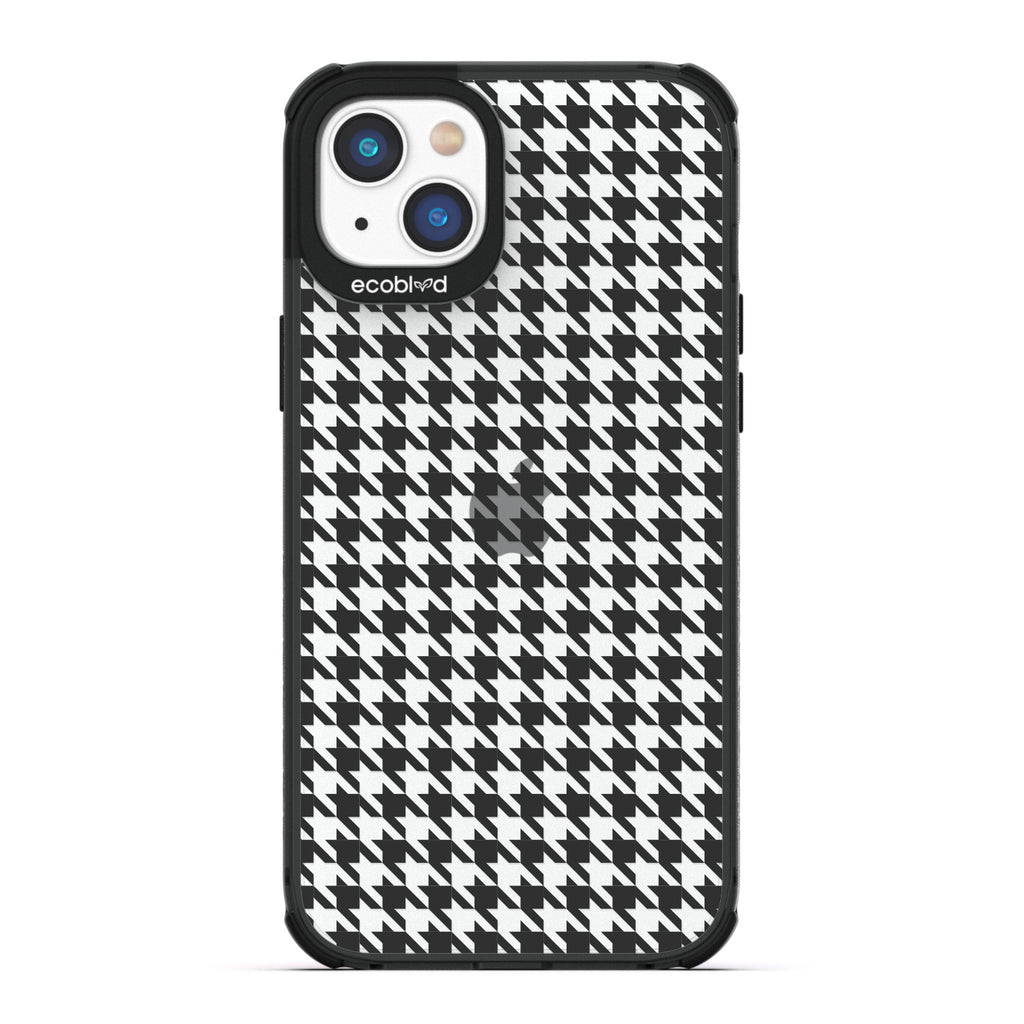 Timeless Collection - Black Laguna Compostable iPhone 14 Plus Case With A Plaid Houndstooth Pattern On A Clear Back