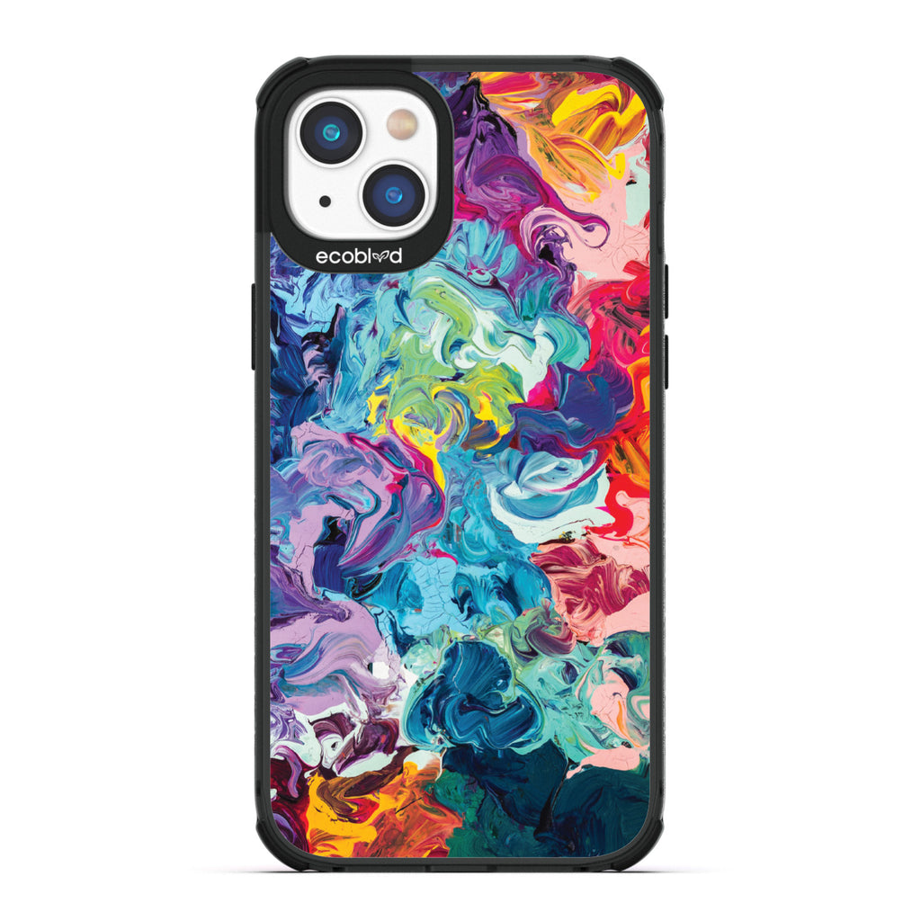 Contemporary Collection - Black Compostable iPhone 14 Plus Case - Abstract Colorful Oil Painting On A Clear Back