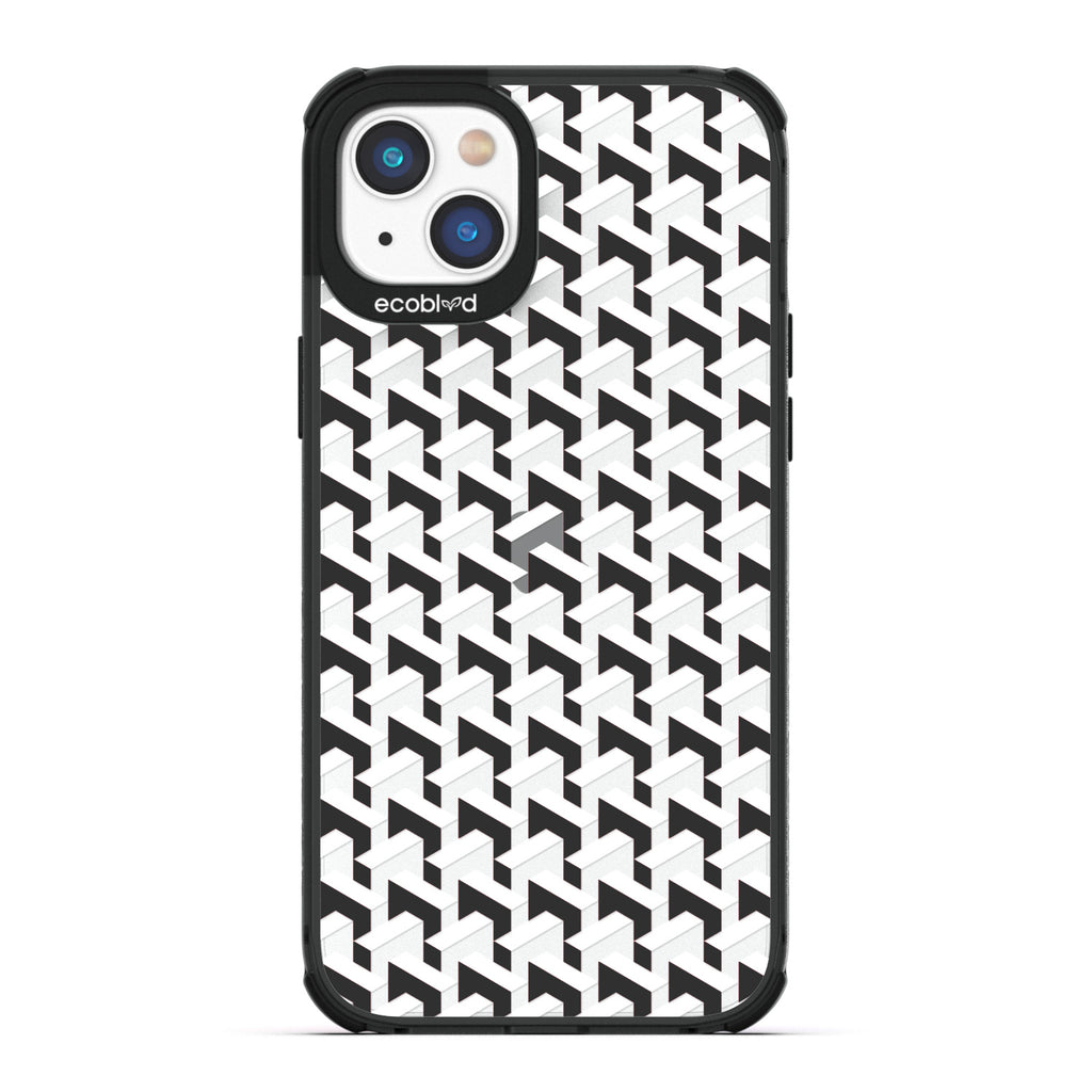 Timeless Collection - Black Laguna Compostable iPhone 14 Plus Case With High-Fashion Inspired Chevron Print On A Clear Back