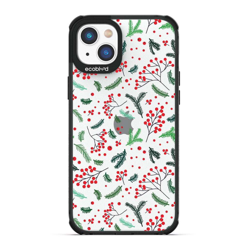 Winter Collection - Black Eco-Friendly Laguna iPhone 14 Case With Mistletoe On A Clear Back