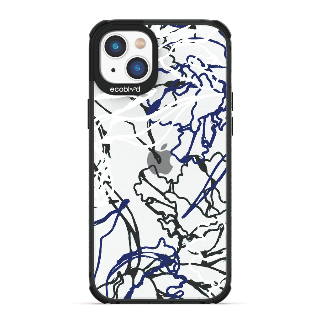 Contemporary Collection - Black Compostable iPhone 14 Case - Minimalist Abstract Lines & Squiggles On A Clear Back
