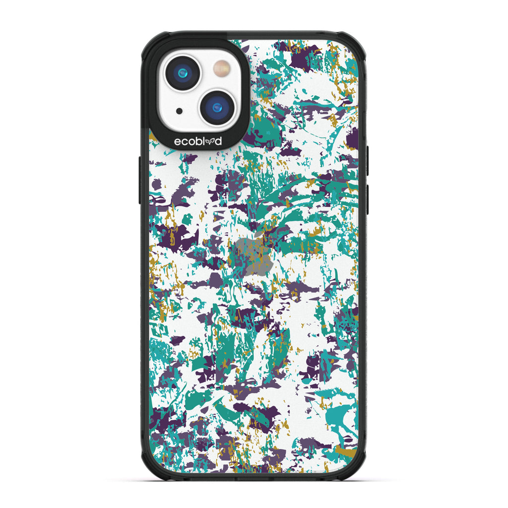 Contemporary Collection - Black Compostable iPhone 14 Plus Case - Abstract Expressionist Paint Splatter On A Clear Back