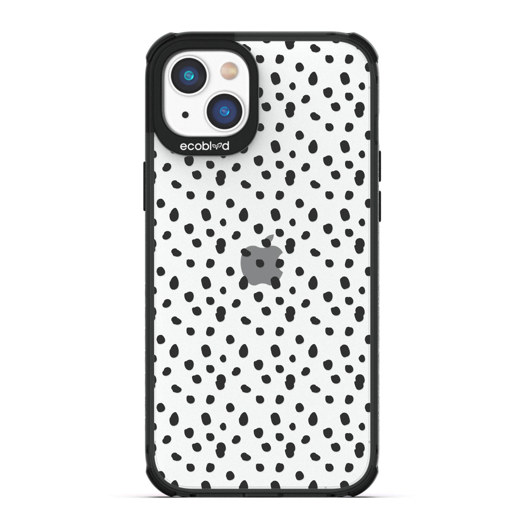 Timeless Collection - Black Laguna Compostable iPhone 14 Case With A Polka Dot Pattern On A Clear Back