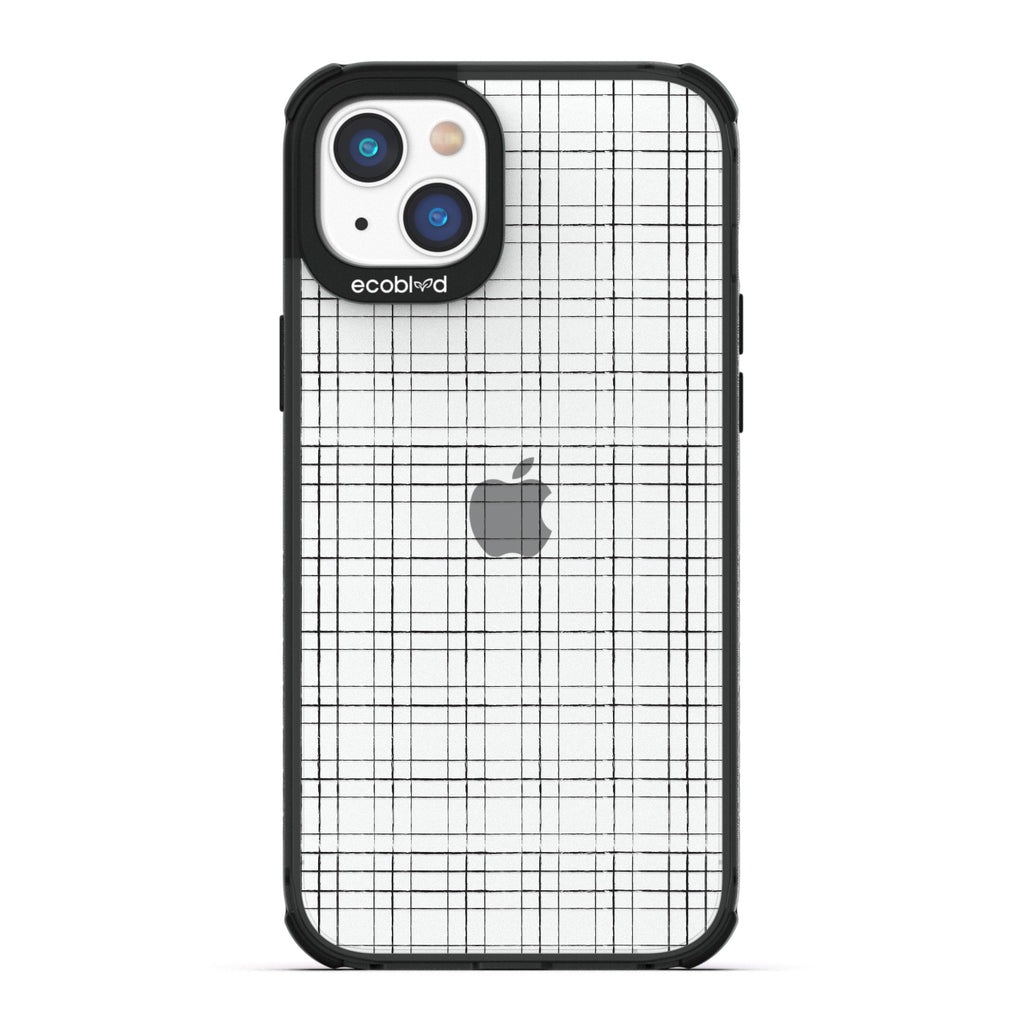 Timeless Collection - Black Laguna Eco-Friendly iPhone 14 Case With Classic Pinstripe Print On A Clear Back