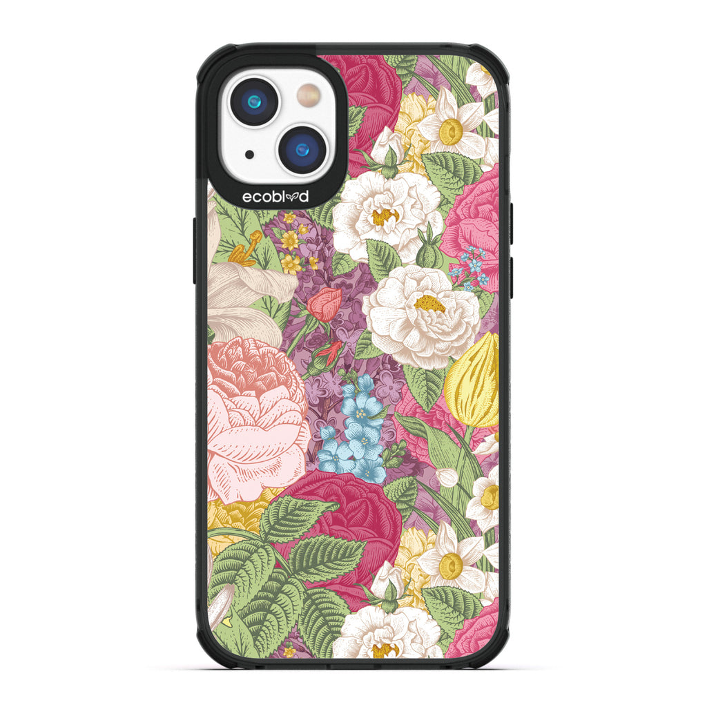 Timeless Collection - Black Laguna Compostable iPhone 14 Plus Case With A Bright Watercolor Floral Arrangement Print