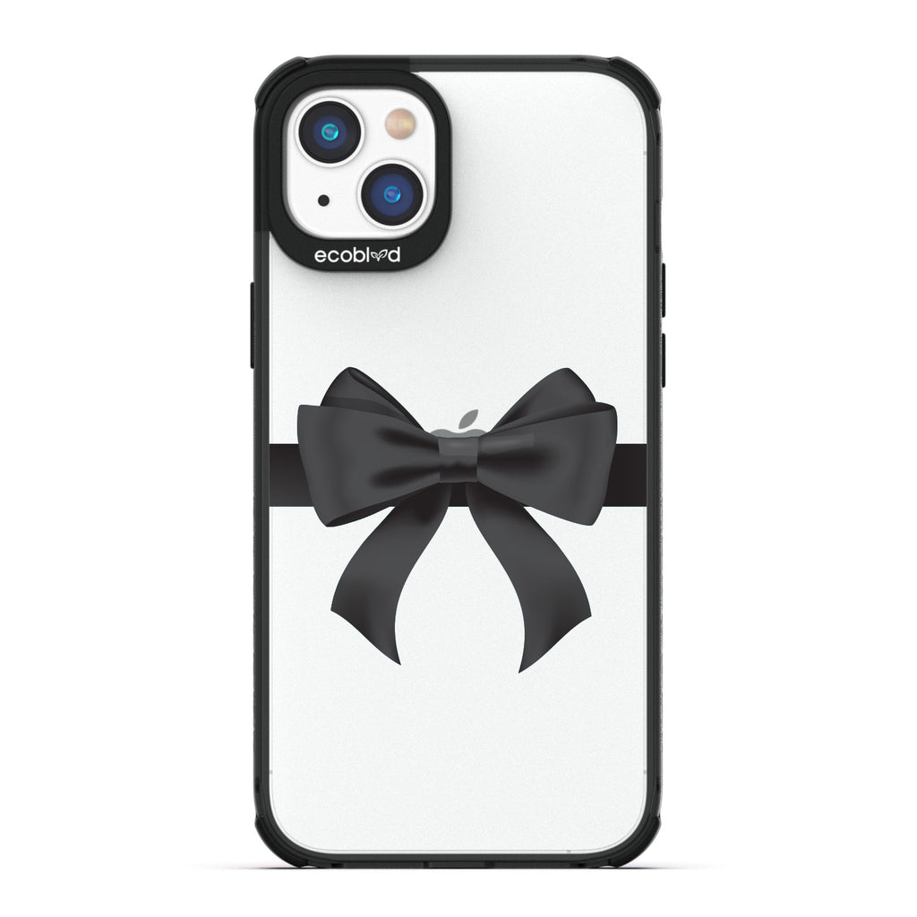 Winter Collection - Black Eco-Friendly Laguna iPhone 14 Case With A Black Gift Bow Printed On A Clear Back
