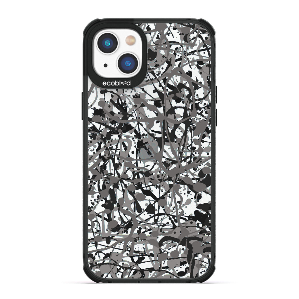 Contemporary Collection - Black Compostable iPhone 14 Case - Abstract Pollock-Style Painting On A Clear Back