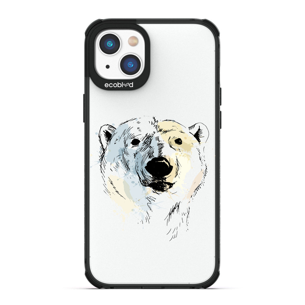 Winter Collection - Black Compostable iPhone 14 Case - Illustrated Polar Bear Face On Clear Back