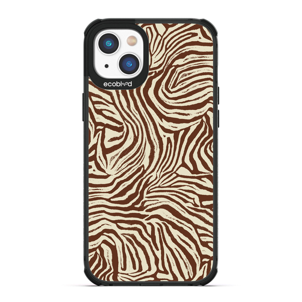 Contemporary Collection - Black Compostable iPhone 14 Plus Case - Brown Zebra Print On A Clear Back