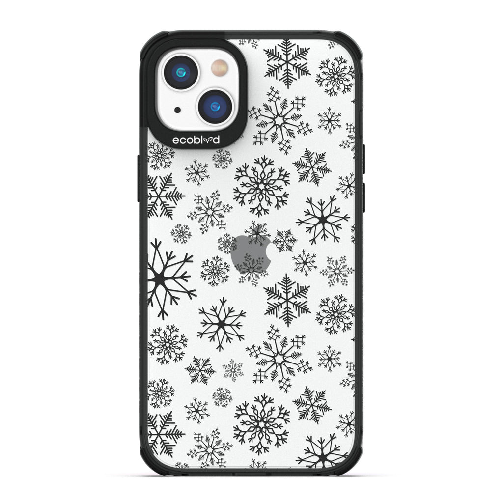 Winter Collection - Black Eco-Friendly Laguna iPhone 14 Case With A Snowflake Pattern On A Clear Back