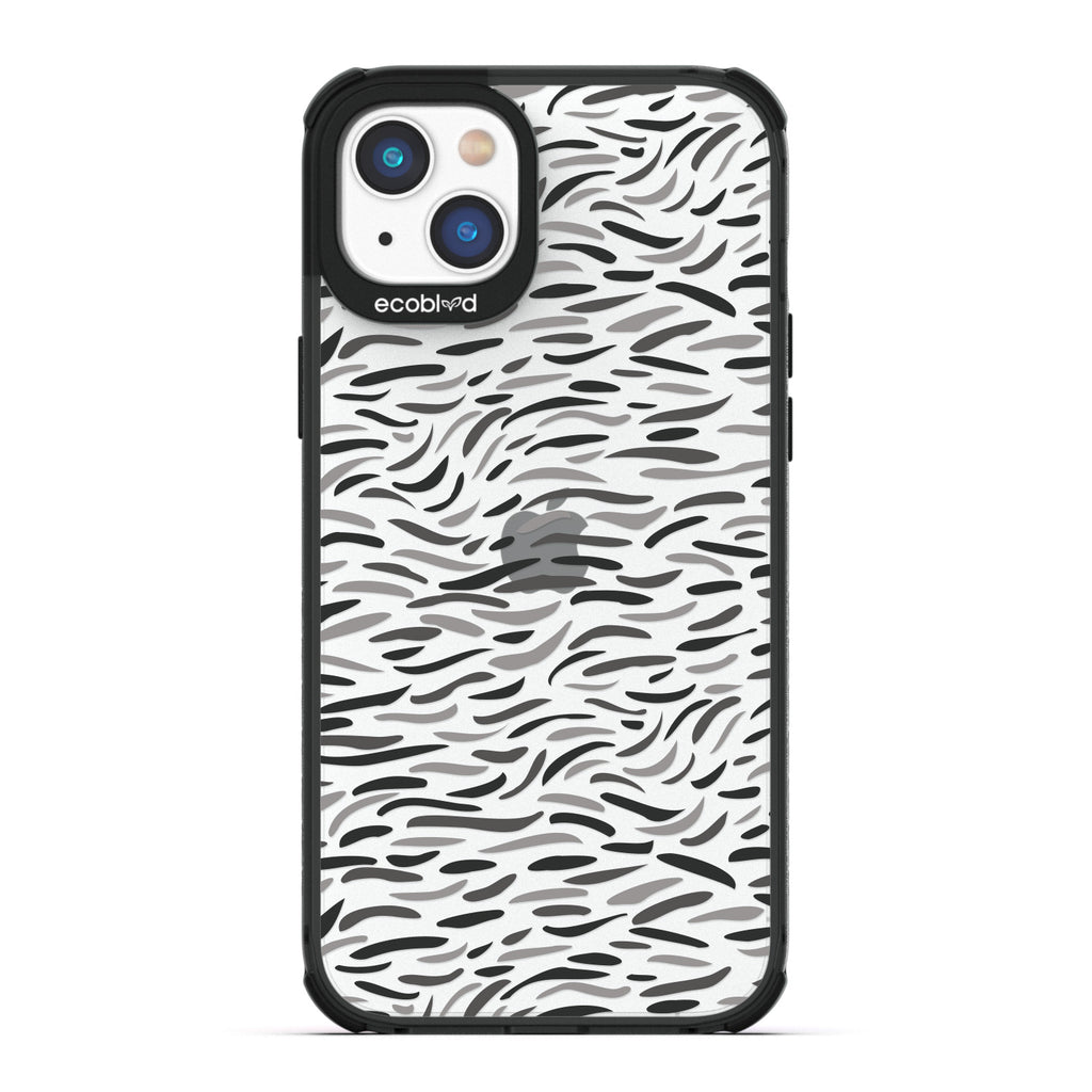 Timeless Collection - Black Laguna Compostable iPhone 14 Plus Case With Abstract Paint Brush Strokes On A Clear Back