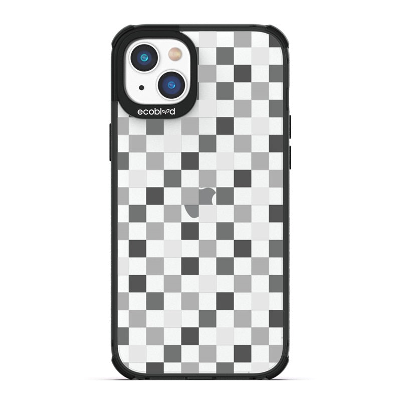 Laguna Collection - Black Eco-Friendly Apple iPhone 14 Case With A Checkered Print Pattern On A Clear Back 