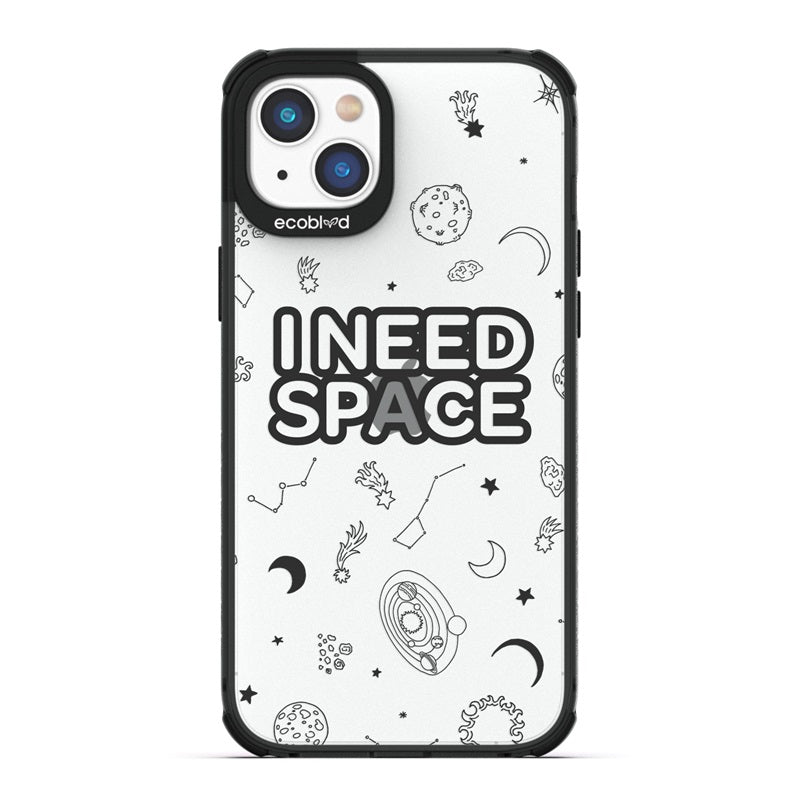 Laguna Collection - Black Eco-Friendly iPhone 14 Case With I Need Space, Constellations & Planets On Clear Back