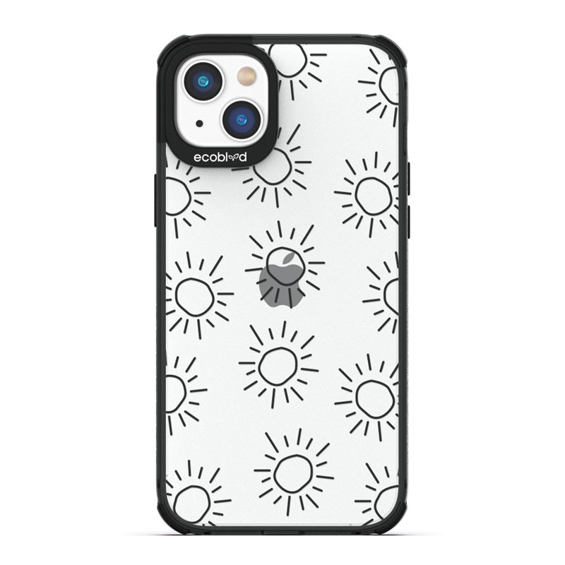 Laguna Collection - Black Eco-Friendly iPhone 14 Case With A Hand Drawn Sun Pattern On A Clear Back - Compostable