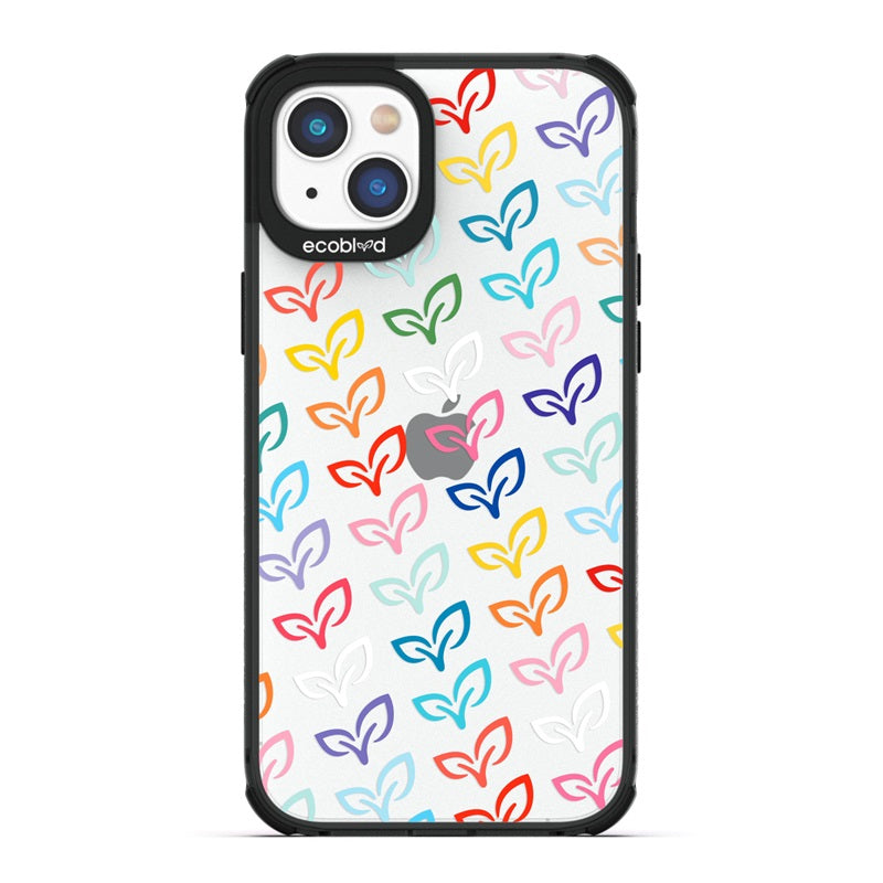 Laguna Collection - Black Eco-Friendly iPhone 14 Case With Colorful V-Leaf Monogram Print On A Clear Back - Compostable