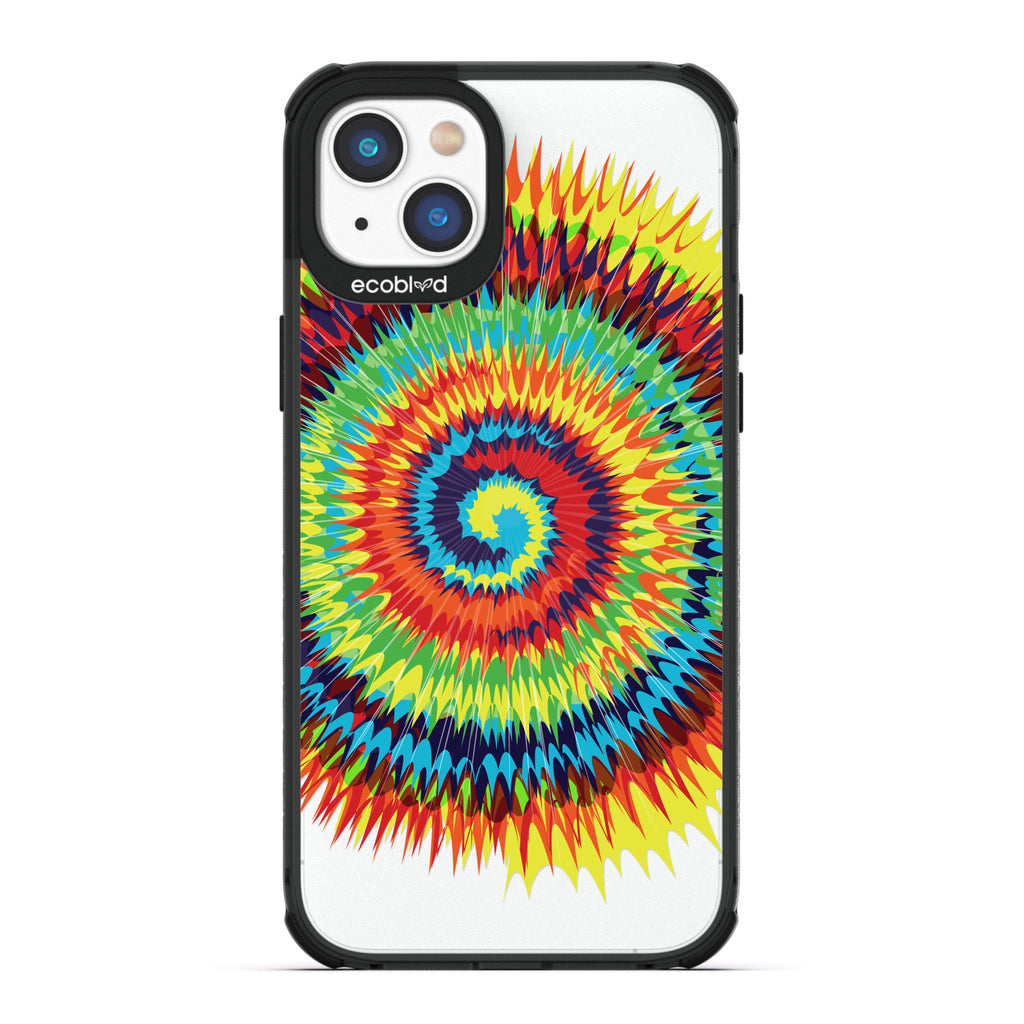 Laguna Collection - Black Eco-Friendly iPhone 14 Case With A Retro Rainbow Tie Dye Print On A Clear Back - Compostable