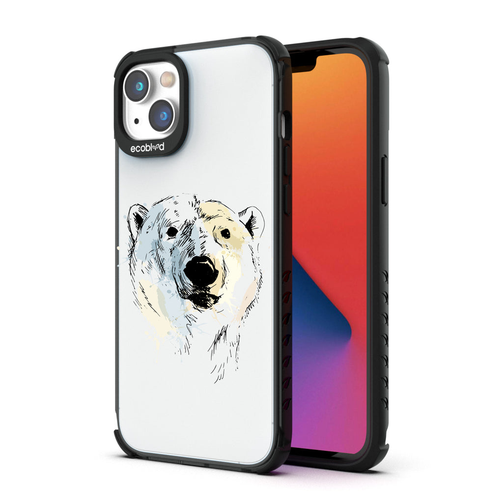 Back View Of Black Eco-Friendly iPhone 14 Plus Clear Case With The Polar Bear Design & Front View Of Screen