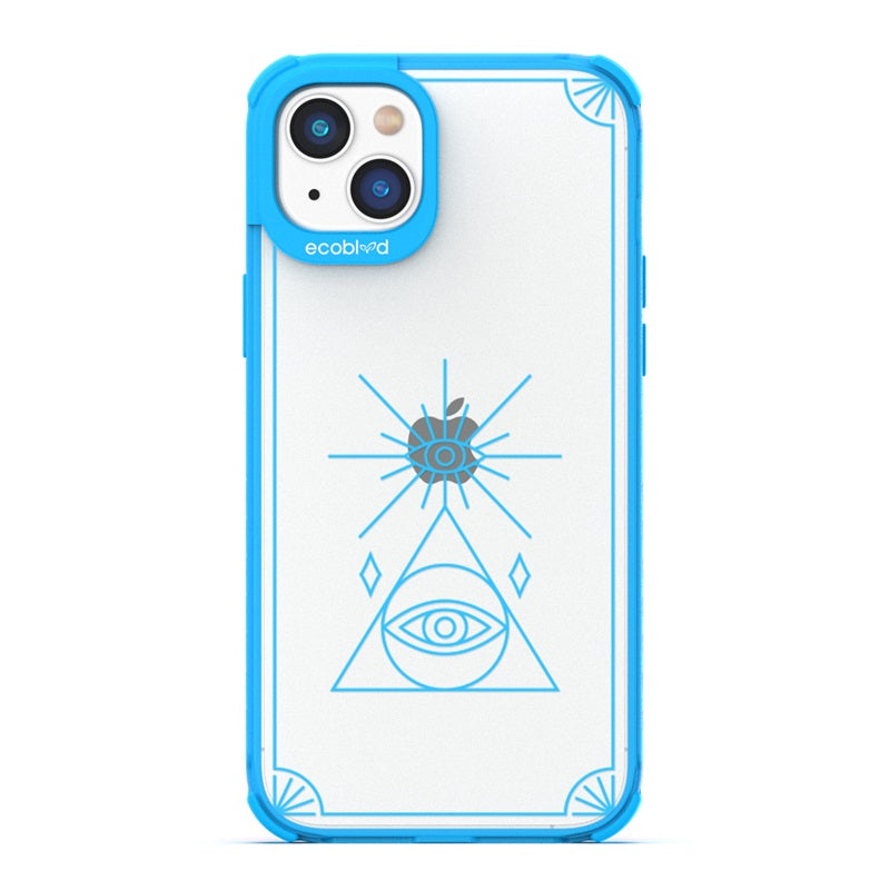 Laguna Collection - Blue Eco-Friendly iPhone 14 Case With An All Seeing Eye Tarot Card On A Clear Back - Compostable