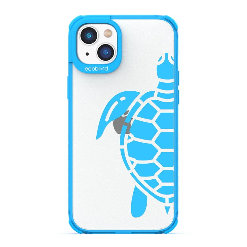 Laguna Collection - Blue Eco-Friendly iPhone 14 Case With A Minimalist Sea Turtle Design On A Clear Back - Compostable