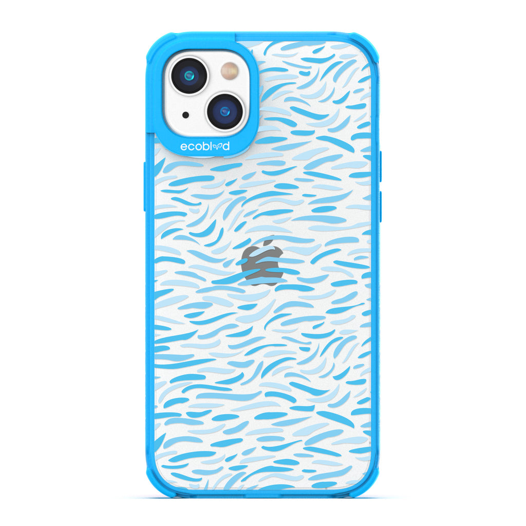 Timeless Collection - Blue Laguna Compostable iPhone 14 Plus Case With Abstract Paint Brush Strokes On A Clear Back