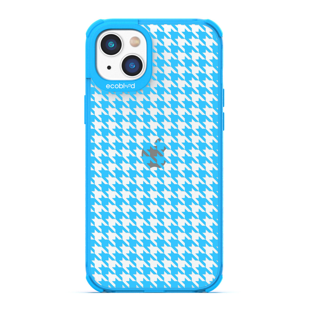 Timeless Collection - Blue Laguna Compostable iPhone 14 Case With A Plaid Houndstooth Pattern On A Clear Back
