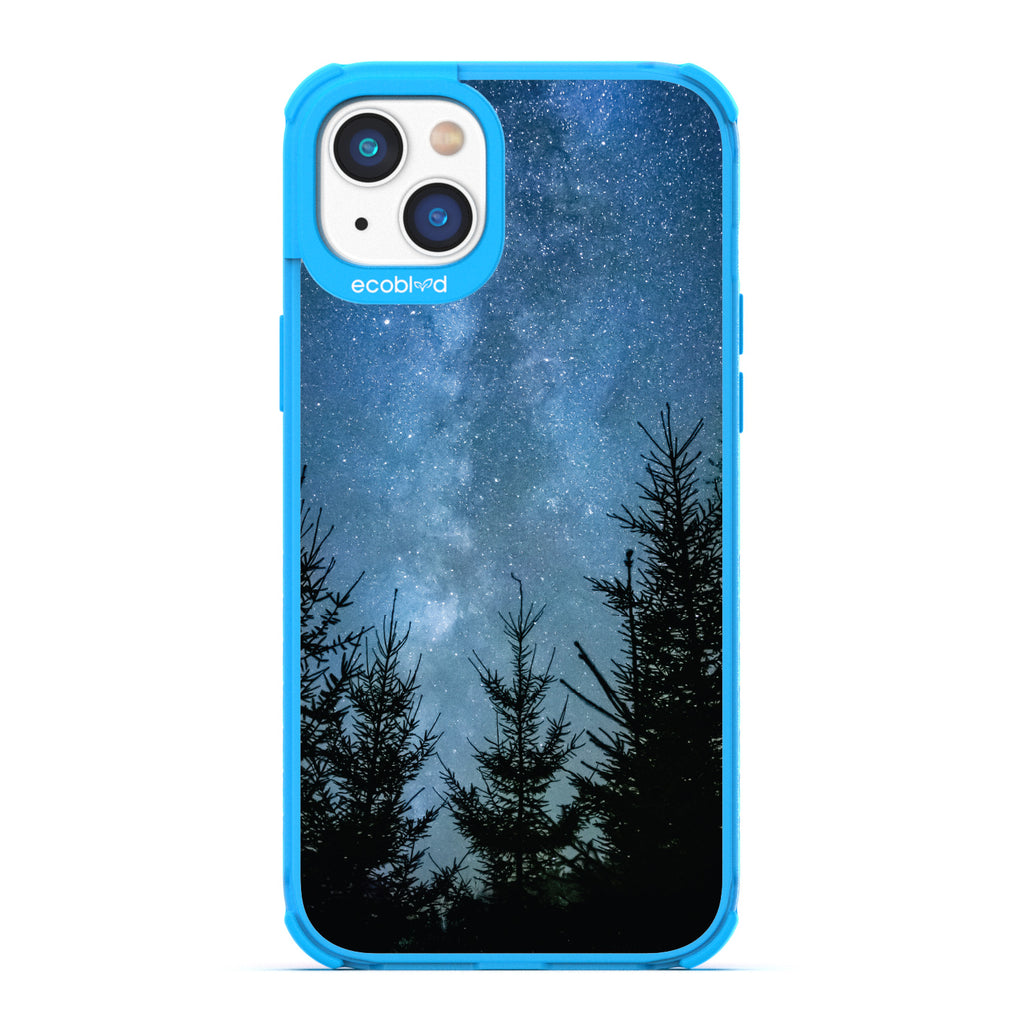 Winter Collection - Blue Compostable iPhone 14 Plus Case - Star-Filled Night Sky In The Woods On A Clear Back