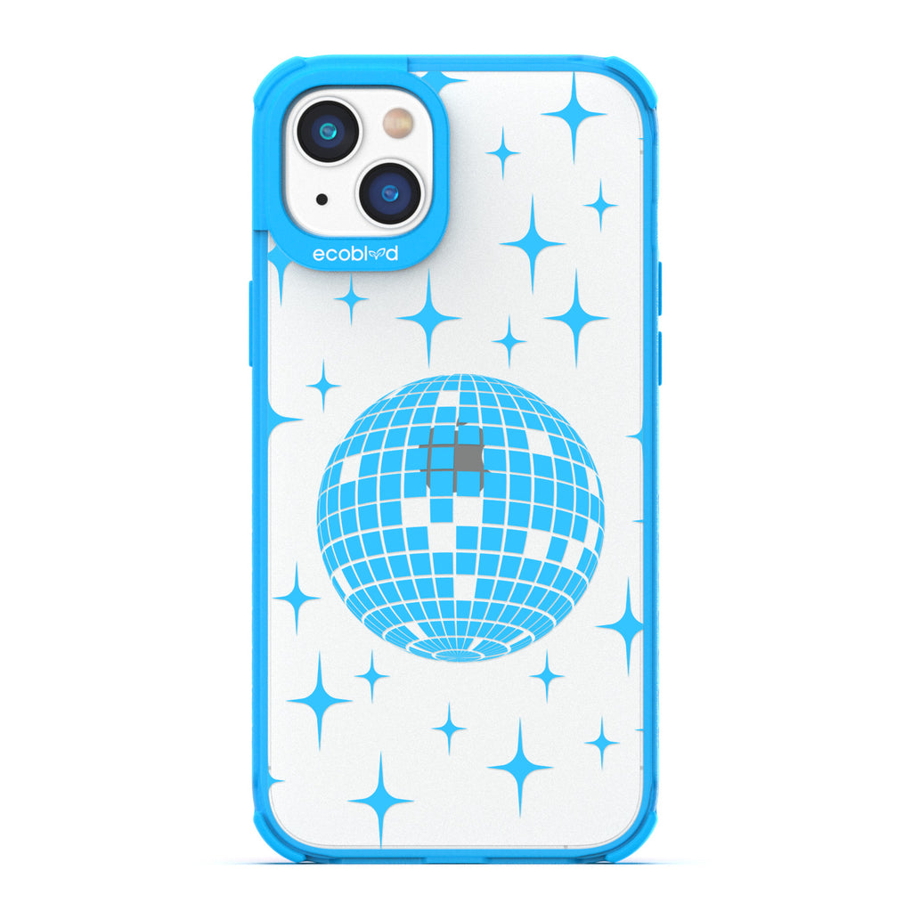 Winter Collection - Blue Eco-Friendly iPhone 14 Case - A Mirror Ball Shines With Stars On A Clear Back