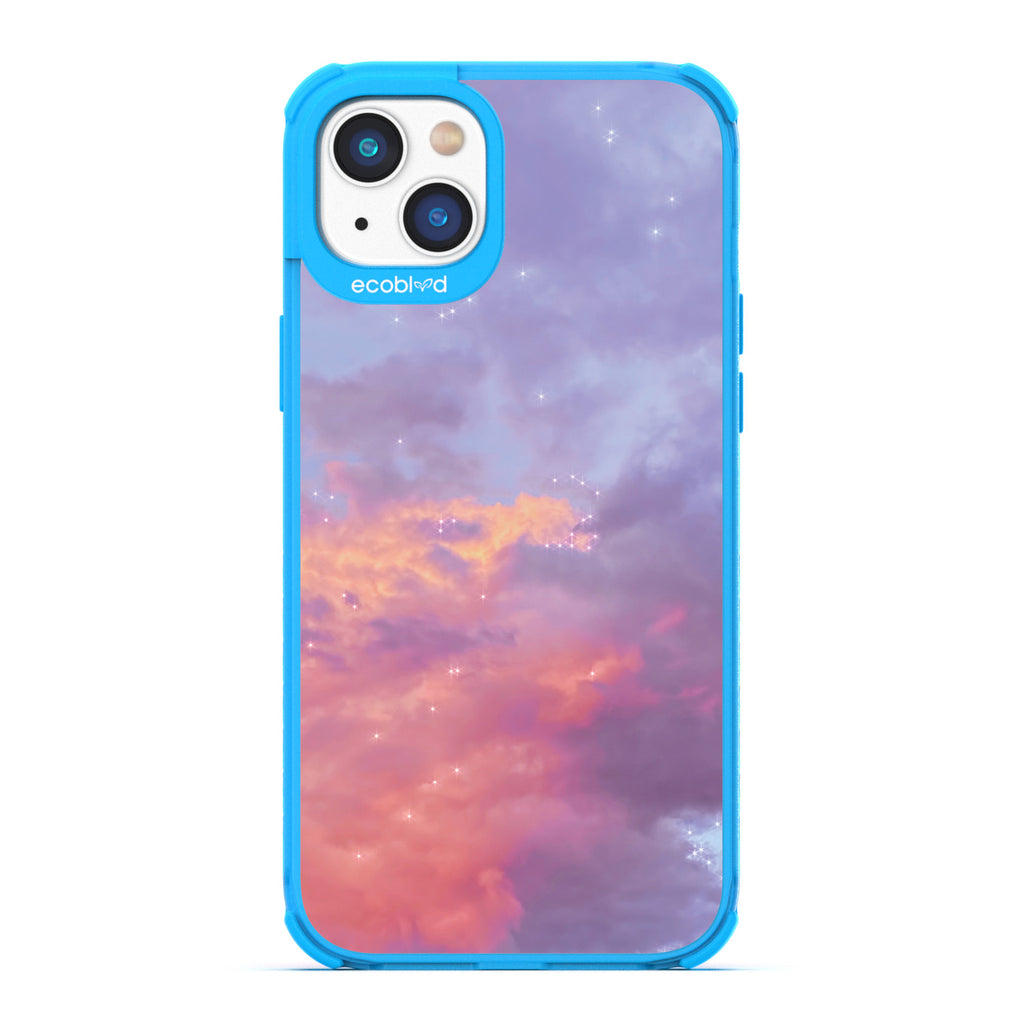Love Collection - Blue Compostable iPhone 14 Plus Case - Cloudy Pastel Sunset With Stars On A Clear Back