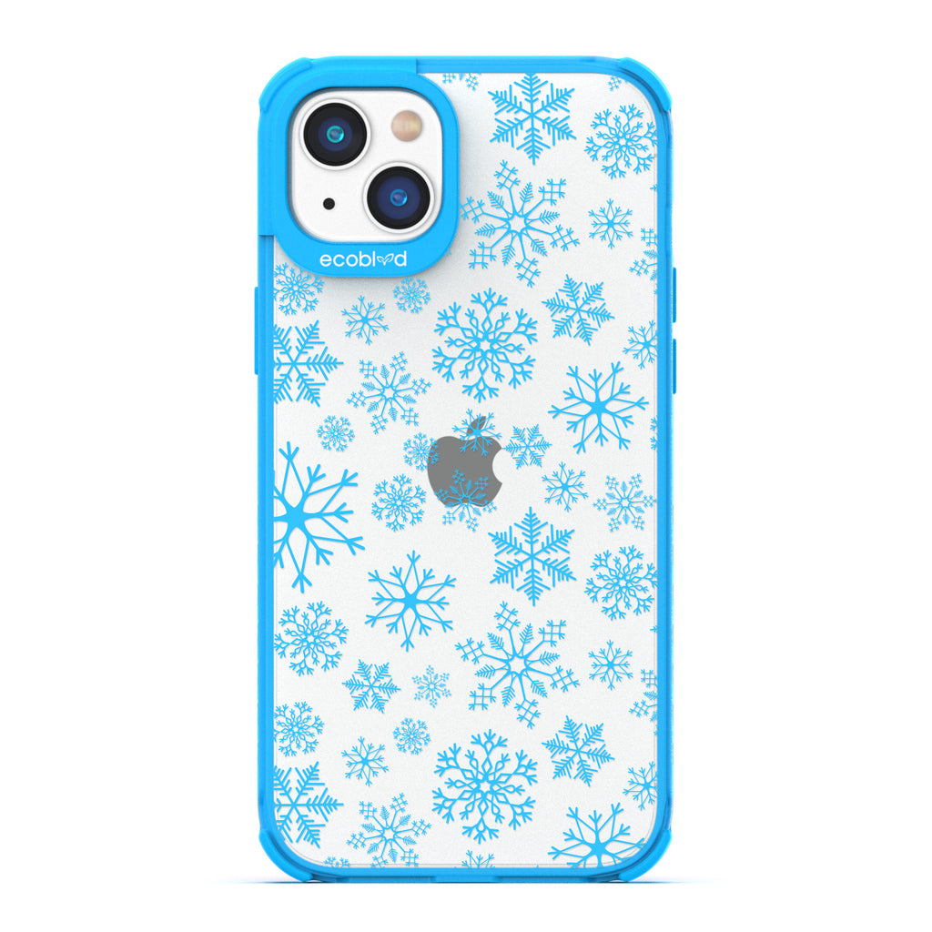 Winter Collection - Blue Eco-Friendly Laguna iPhone 14 Case With A Snowflake Pattern On A Clear Back