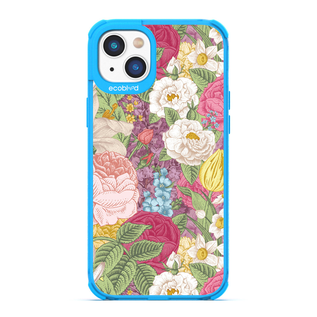 Timeless Collection - Blue Laguna Compostable iPhone 14 Case With A Bright Watercolor Floral Arrangement Print